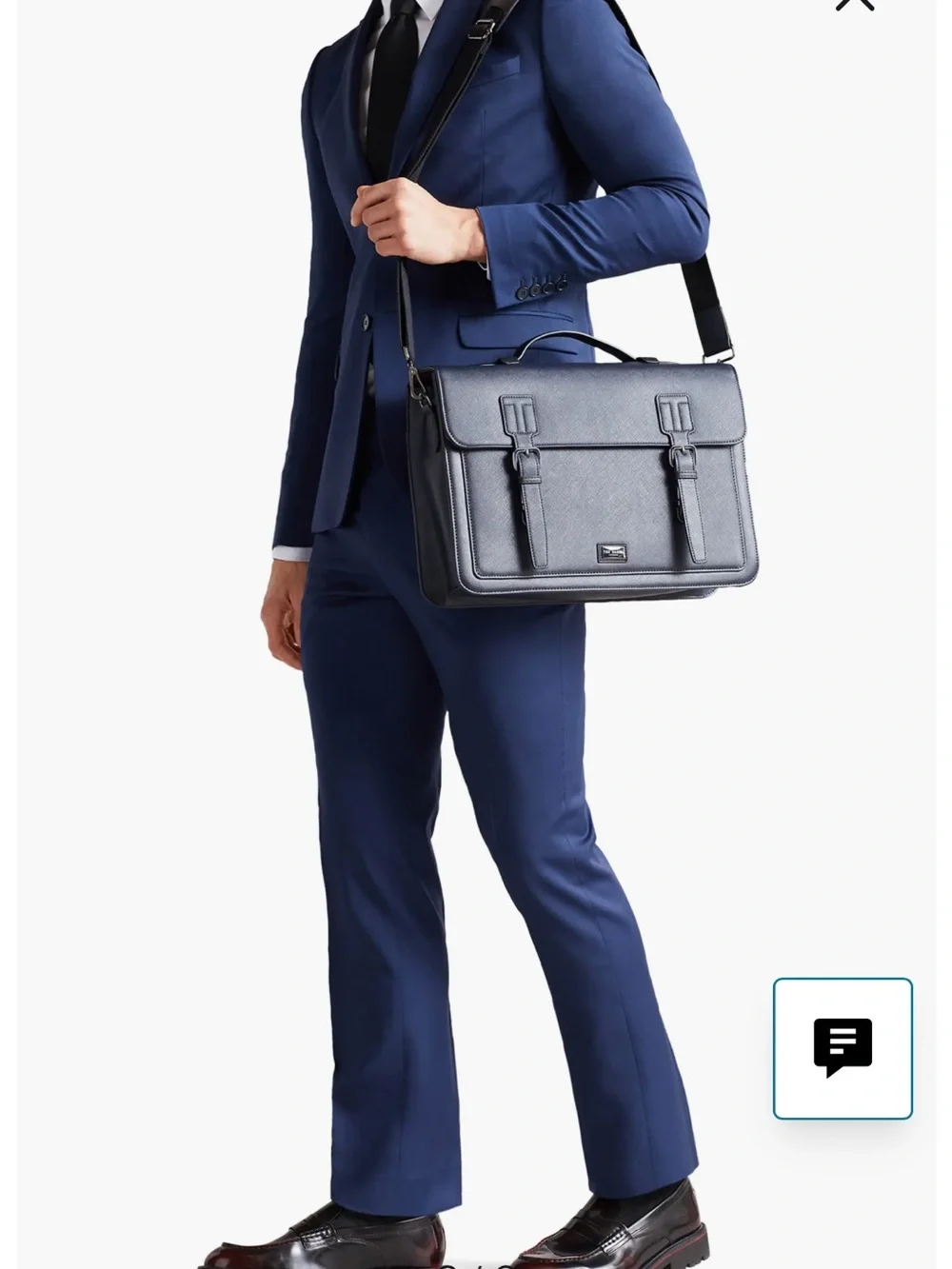 Ted Baker Navy Textured Leather Briefcase with Buckle Straps